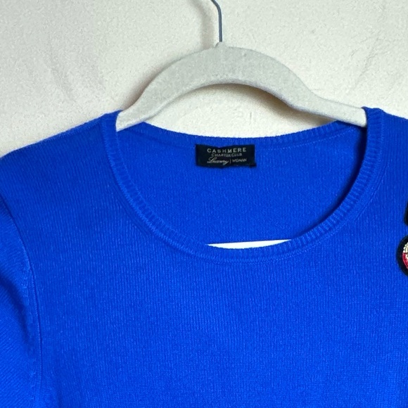 Charter Club Luxury Cashmere Crewneck Sweater with Patches Bright Blue Size XL - Picture 6 of 11